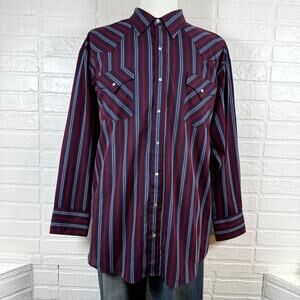 Plains Western Wear Shirt Men 2X Multicolor Striped Pearl Snap Button-Up Vintage